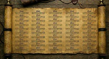 Vision of Ancient scroll open with titles "pair" or couples