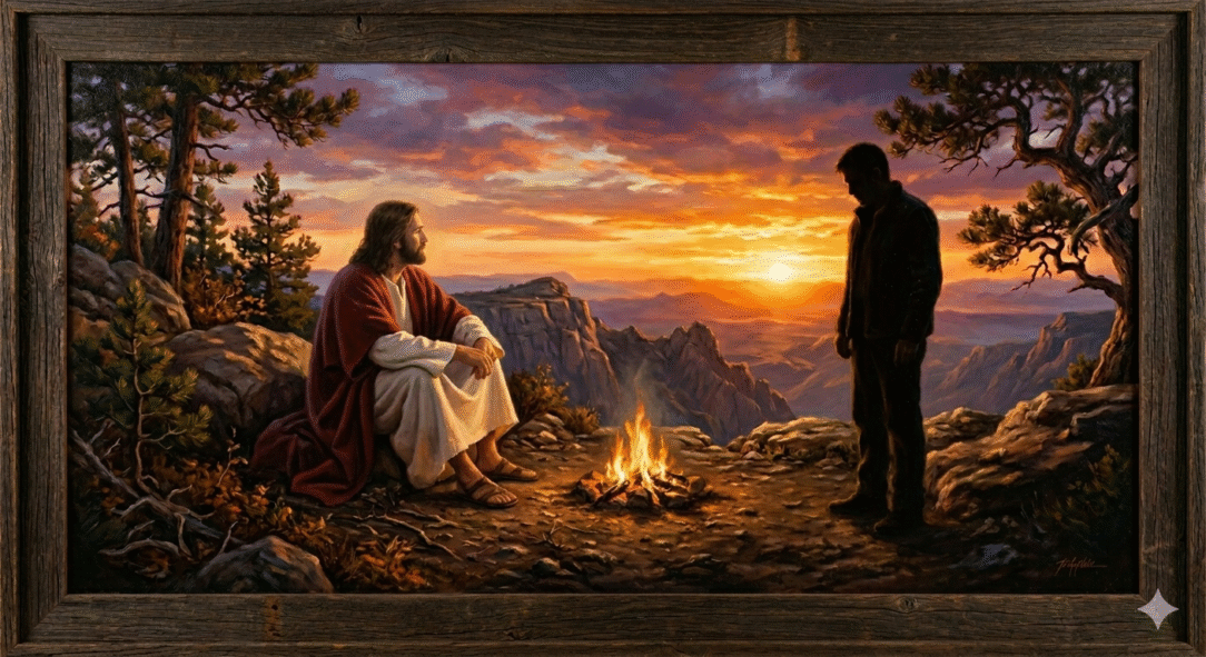 Vision of Jesus in promise land with shadow man